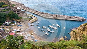 Aerial view of small boat pier in Pizzo