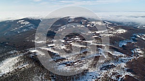 Aerial view of Small Carpathian Mountains in winter