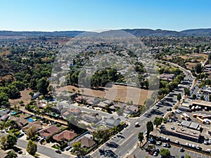 Aerial view of small city Poway in suburb of San Diego County