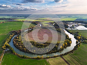 Aerial view of small Danube river, Slovakia