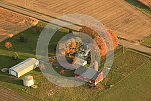 Aerial view of small farm