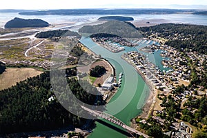 Aerial View of Small Fishing Town in Washington State