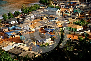 Aerial view of the small fishing village `Butre` in Ghana, 2018