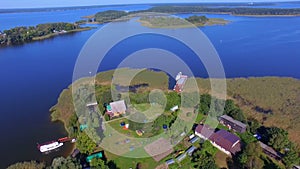 Aerial View Of Small Inhabited Island On Beautiful Lake Seliger, Russia