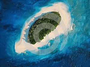 Aerial view of a small island with blue ocean and green islands Sea atmosphere