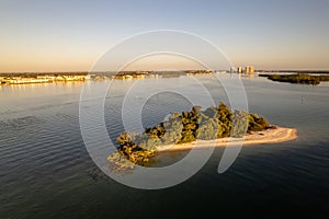 Aerial view of a small island surrounded by waters in North Palm Beach, Florida