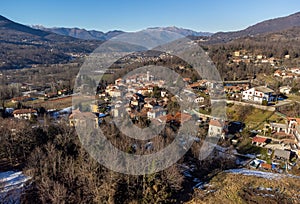 Aerial view of small Italian village Ferrera di Varese at winter season, situated in province of Varese, Italy