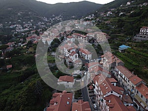 Aerial view of the small and mountainy town of Pianillo, Italy near the Amalfi coast