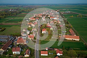 Aerial view of small non urban village in Europe