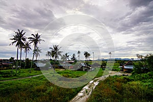 Aerial view small path towards Malays village