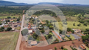 Aerial view of the small rural town Bom Jardim, Mato Grosso, Brazil