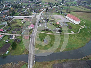 Aerial view of small town Kraziai in Zemaitija, Lithuania