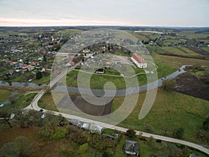 Aerial view of small town Kraziai in Zemaitija, Lithuania