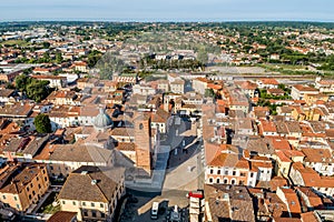 Aerial view of small town Pietrasanta in Versilia northern Tuscany in province of Lucca, Italy