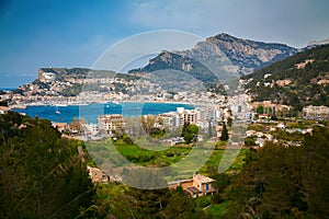 Aerial view of the small town Port de Soller