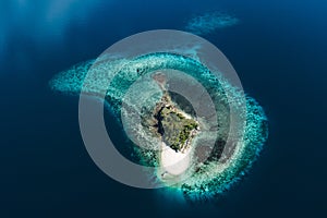 Aerial view of small uninhabited island from above