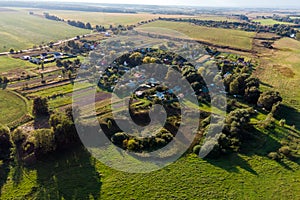 Aerial view of a small village, rural panorama