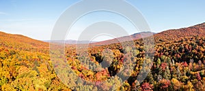 Aerial view of Smugglers Notch resort in the fall