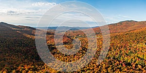 Aerial view of Smugglers Notch resort in the fall