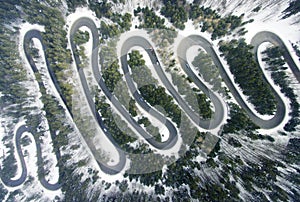 Aerial view of a snake road in Cheia