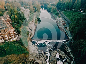 Aerial view of the snoqualmie waterfall from Snoqualmie WA, USA