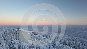 Aerial View of Snow Capped Forest in Uludag Ski Resort, Bursa Province, Turkey