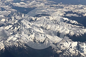 Aerial view of snow-capped mountains in Tibet, China