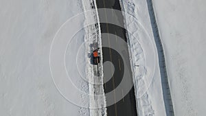 aerial view of snow clearing machine