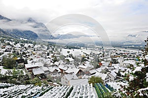 Aerial view of snow covered Liechtenstein