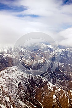 Aerial view of snow-covered mountains