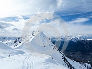 Aerial View of Snow Covered Peaks at Verbier Ski Resort, Switzerland