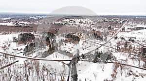 Aerial view of the snow dumped by Winter Storm Bailey