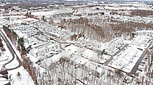 Aerial view of the snow dumped by Winter Storm Bailey in an Apartment