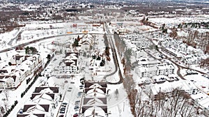 Aerial view of the snow dumped by Winter Storm Bailey in an Apartment