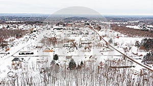 Aerial view of the snow dumped by Winter Storm Bailey in a nearby neighborhood