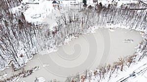 Aerial view of the snow dumped by Winter Storm Bailey in a nearby neighborhood