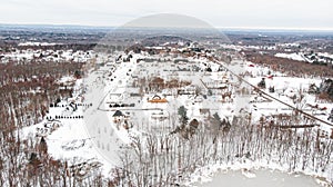 Aerial view of the snow dumped by Winter Storm Bailey in a nearby neighborhood