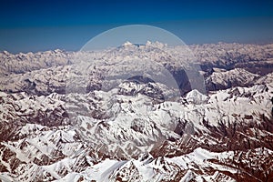 An aerial view of snow ladden Western Himalayas, Ladakh-India