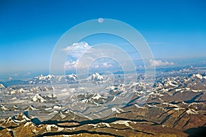 An aerial view of snow ladden Western Himalayas, Ladakh-India