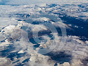 Aerial view of snowcapped mountains in BC Canada photo