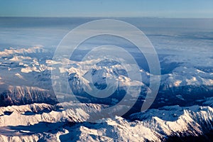 Aerial view of snowcapped peaks in BC, Canada