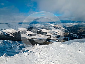 Aerial view of snowed slovakia mountains landscape