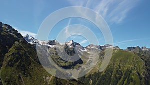 Aerial view of snowpeaks mountains in summertime