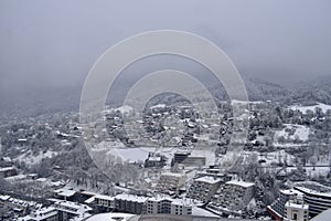 Aerial view of snowy Innsbruck, Austria