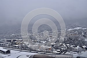 Aerial view of snowy Innsbruck, Austria