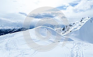 Aerial View of Snowy Landscape at Verbier Ski Resort, Switzerland