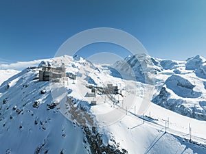 Aerial View of Snowy Peaks and Ski Resort Facilities, Zermatt, Switzerland