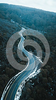Aerial View of Snowy Road in Mountains, Australia