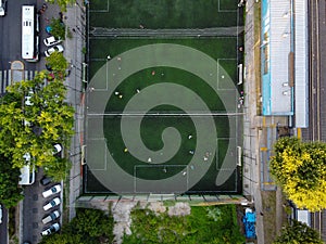 aerial view from a drone public square soccer field photo