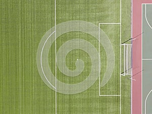 Aerial view of soccer stadium field Horizontal